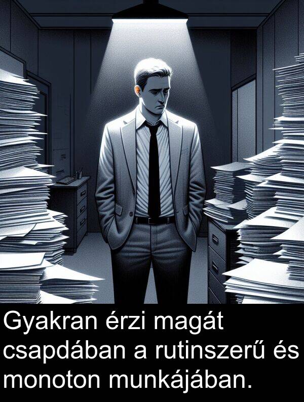 magát: Gyakran érzi magát csapdában a rutinszerű és monoton munkájában.