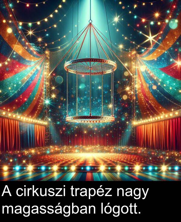 magasságban: A cirkuszi trapéz nagy magasságban lógott.