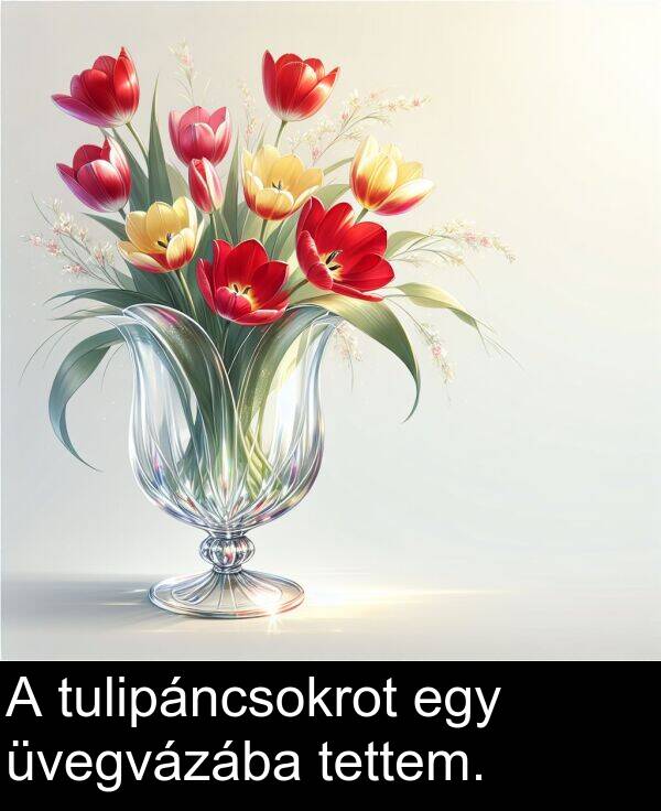 tulipáncsokrot: A tulipáncsokrot egy üvegvázába tettem.