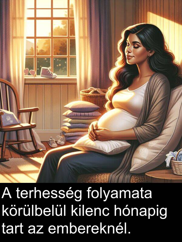 hónapig: A terhesség folyamata körülbelül kilenc hónapig tart az embereknél.