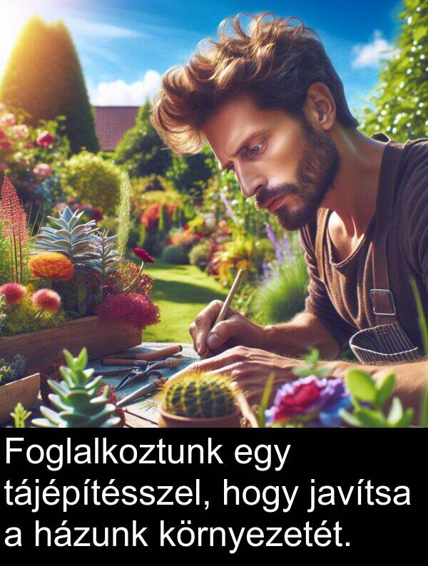 tájépítésszel: Foglalkoztunk egy tájépítésszel, hogy javítsa a házunk környezetét.