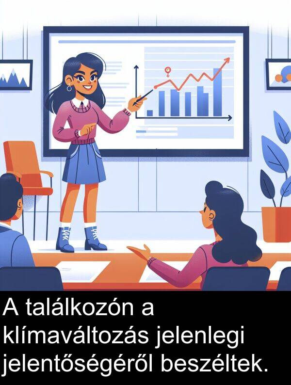 találkozón: A találkozón a klímaváltozás jelenlegi jelentőségéről beszéltek.
