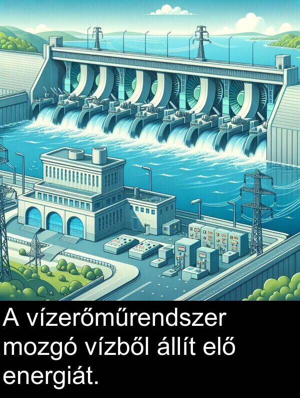 mozgó: A vízerőműrendszer mozgó vízből állít elő energiát.