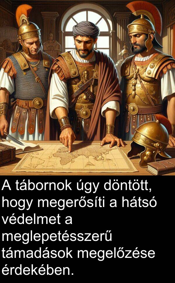 tábornok: A tábornok úgy döntött, hogy megerősíti a hátsó védelmet a meglepetésszerű támadások megelőzése érdekében.