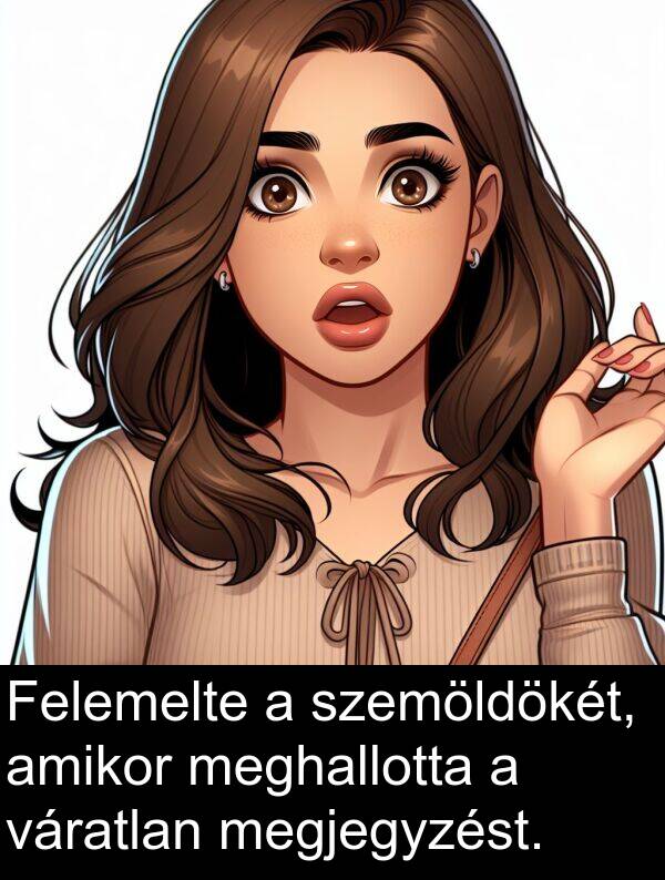 meghallotta: Felemelte a szemöldökét, amikor meghallotta a váratlan megjegyzést.