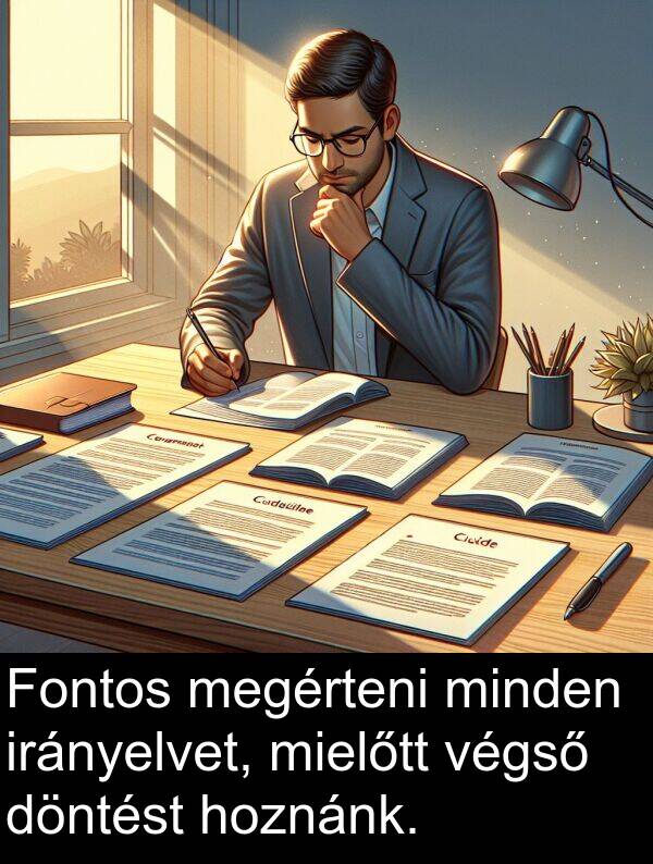 mielőtt: Fontos megérteni minden irányelvet, mielőtt végső döntést hoznánk.