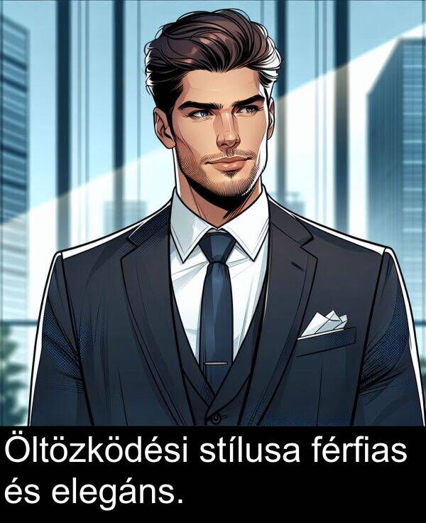 stílusa: Öltözködési stílusa férfias és elegáns.