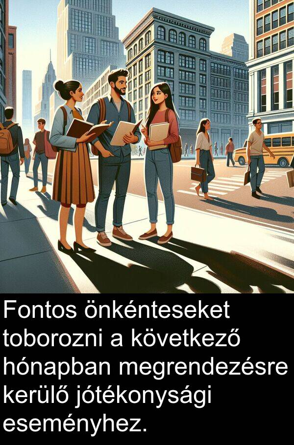 önkénteseket: Fontos önkénteseket toborozni a következő hónapban megrendezésre kerülő jótékonysági eseményhez.