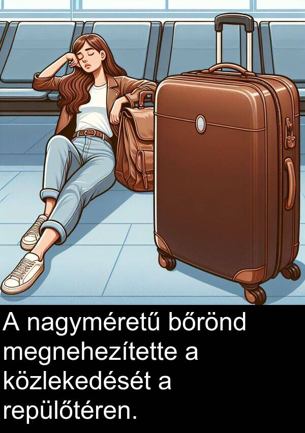 nagyméretű: A nagyméretű bőrönd megnehezítette a közlekedését a repülőtéren.