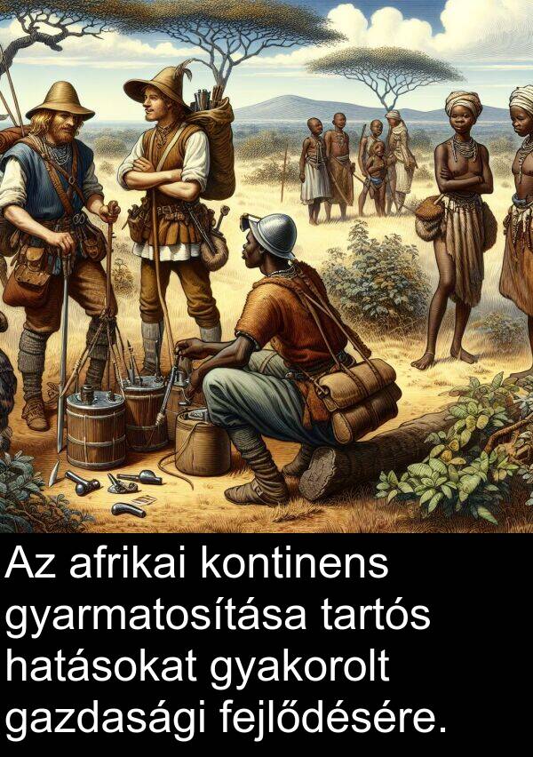 afrikai: Az afrikai kontinens gyarmatosítása tartós hatásokat gyakorolt gazdasági fejlődésére.
