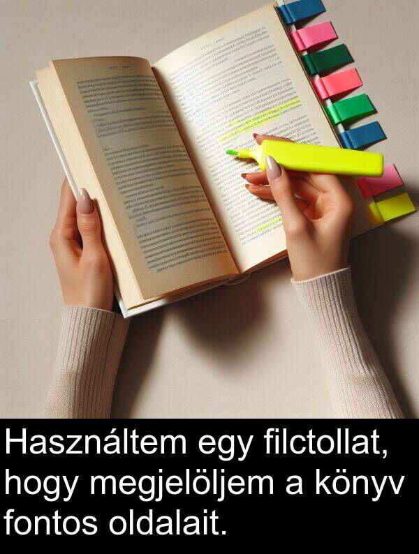 oldalait: Használtem egy filctollat, hogy megjelöljem a könyv fontos oldalait.