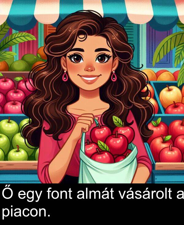 piacon: Ő egy font almát vásárolt a piacon.