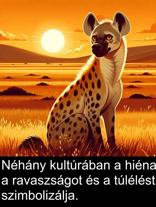 szimbolizálja: Néhány kultúrában a hiéna a ravaszságot és a túlélést szimbolizálja.