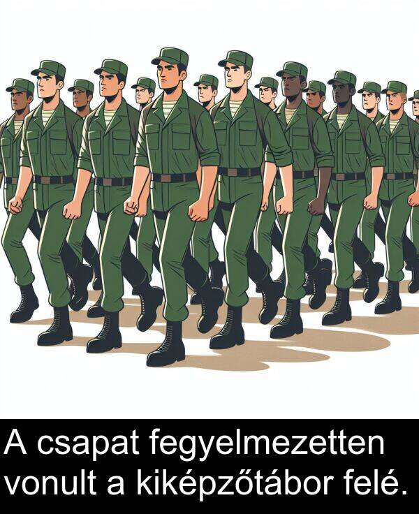 vonult: A csapat fegyelmezetten vonult a kiképzőtábor felé.