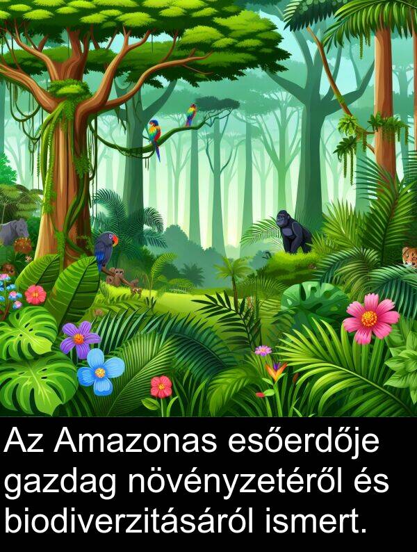 növényzetéről: Az Amazonas esőerdője gazdag növényzetéről és biodiverzitásáról ismert.