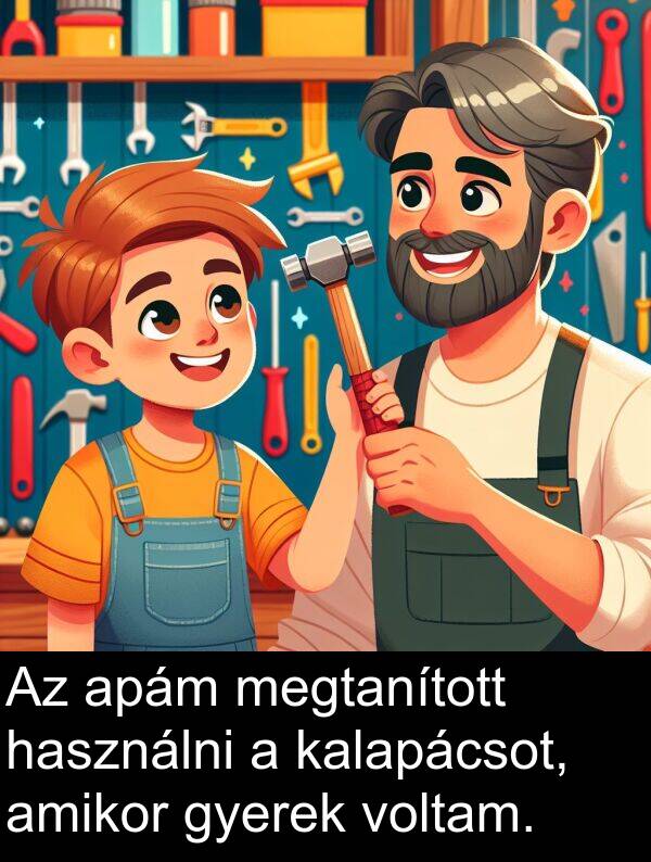 használni: Az apám megtanított használni a kalapácsot, amikor gyerek voltam.