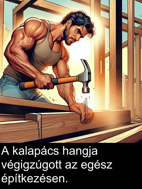 hangja: A kalapács hangja végigzúgott az egész építkezésen.
