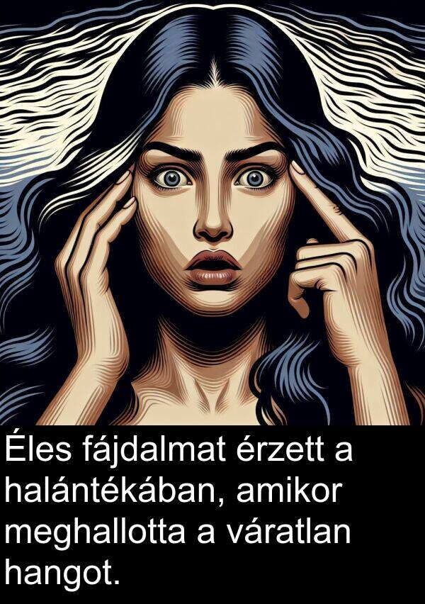 meghallotta: Éles fájdalmat érzett a halántékában, amikor meghallotta a váratlan hangot.