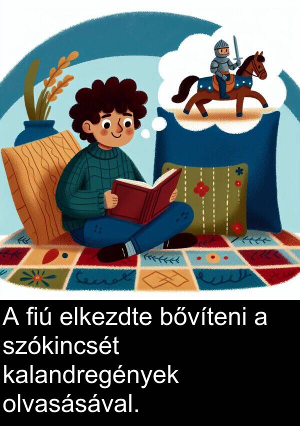 szókincsét: A fiú elkezdte bővíteni a szókincsét kalandregények olvasásával.