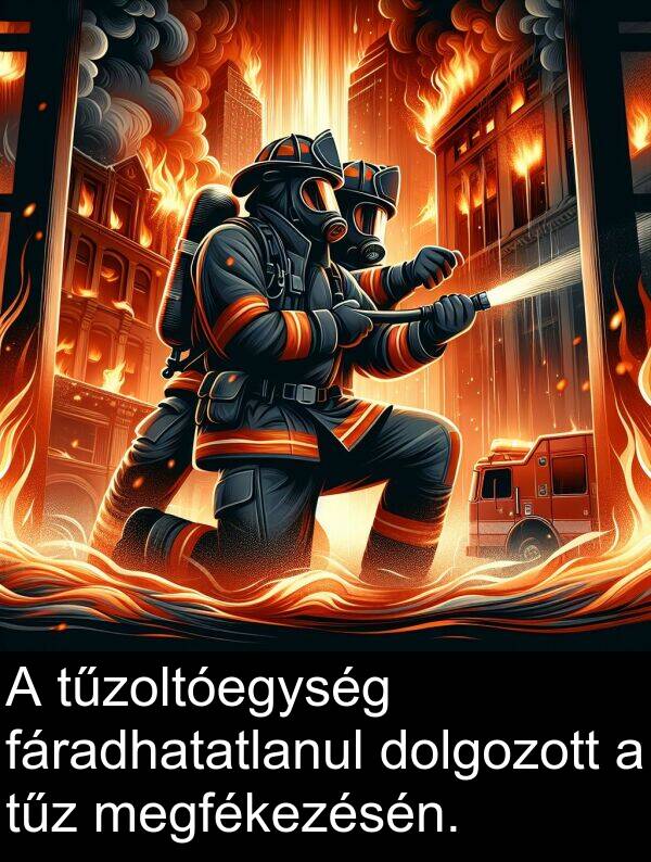 megfékezésén: A tűzoltóegység fáradhatatlanul dolgozott a tűz megfékezésén.