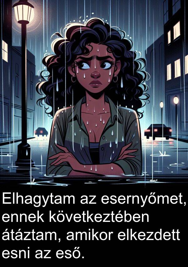 átáztam: Elhagytam az esernyőmet, ennek következtében átáztam, amikor elkezdett esni az eső.