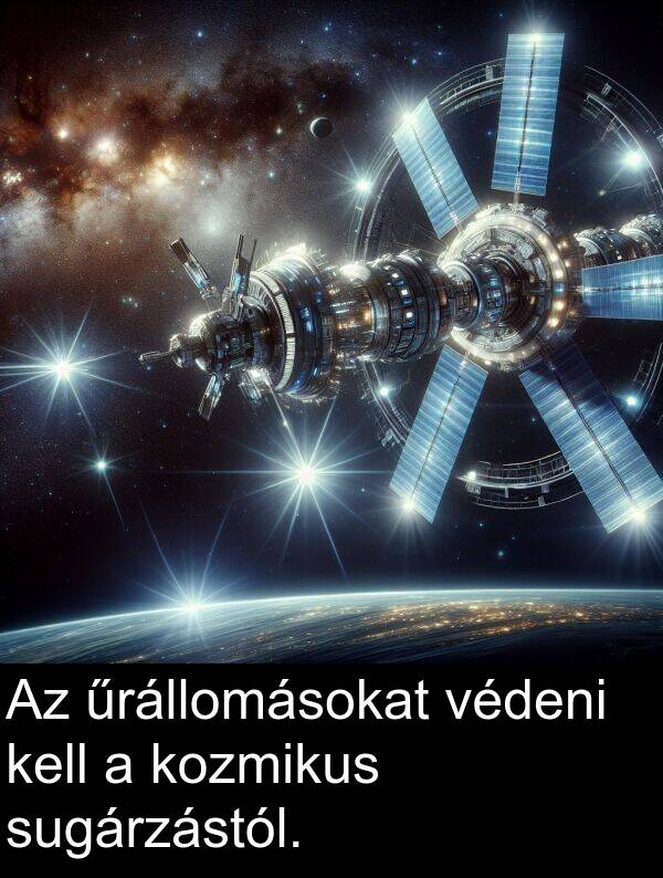 sugárzástól: Az űrállomásokat védeni kell a kozmikus sugárzástól.
