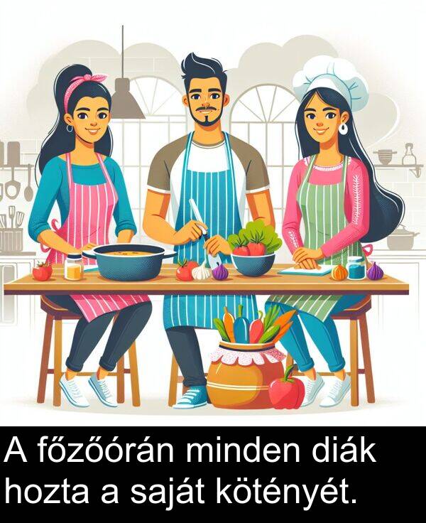 minden: A főzőórán minden diák hozta a saját kötényét.