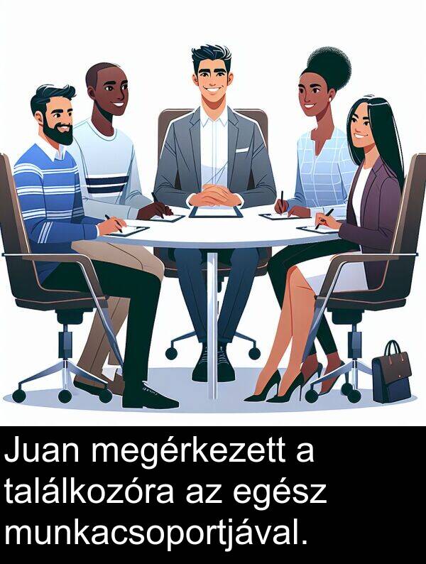 találkozóra: Juan megérkezett a találkozóra az egész munkacsoportjával.