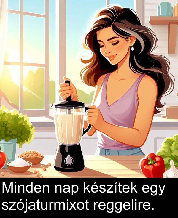 szójaturmixot: Minden nap készítek egy szójaturmixot reggelire.