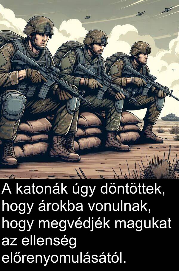 döntöttek: A katonák úgy döntöttek, hogy árokba vonulnak, hogy megvédjék magukat az ellenség előrenyomulásától.