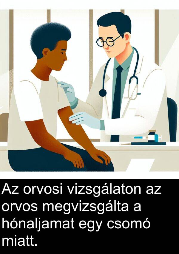 miatt: Az orvosi vizsgálaton az orvos megvizsgálta a hónaljamat egy csomó miatt.