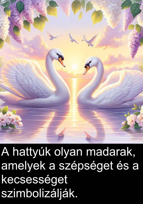 madarak: A hattyúk olyan madarak, amelyek a szépséget és a kecsességet szimbolizálják.