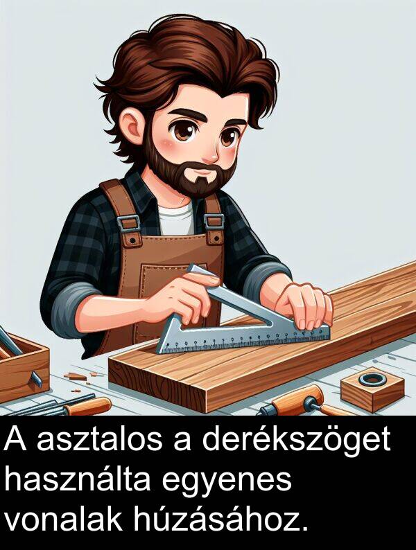 derékszöget: A asztalos a derékszöget használta egyenes vonalak húzásához.