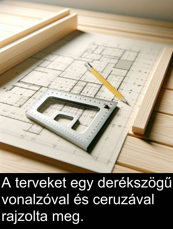 derékszögű: A terveket egy derékszögű vonalzóval és ceruzával rajzolta meg.