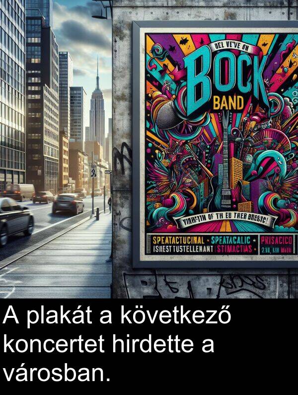 plakát: A plakát a következő koncertet hirdette a városban.