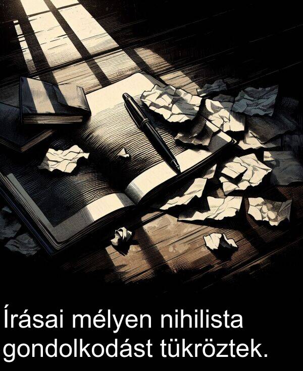 tükröztek: Írásai mélyen nihilista gondolkodást tükröztek.