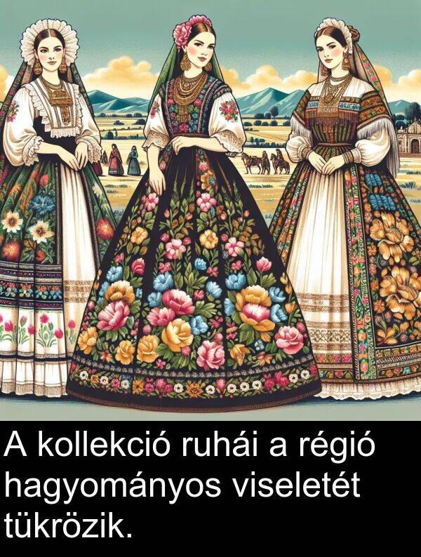 tükrözik: A kollekció ruhái a régió hagyományos viseletét tükrözik.