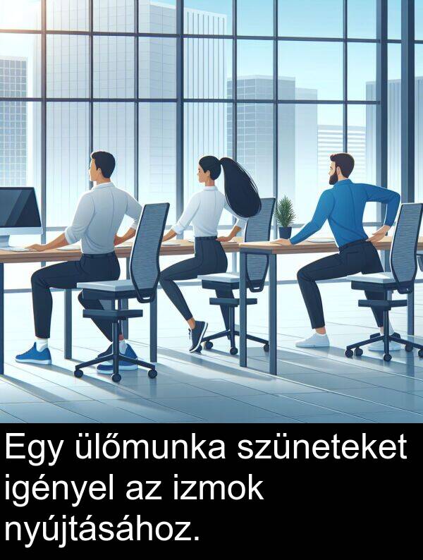 szüneteket: Egy ülőmunka szüneteket igényel az izmok nyújtásához.