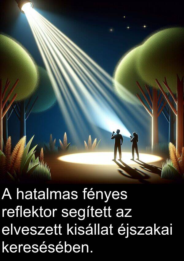 reflektor: A hatalmas fényes reflektor segített az elveszett kisállat éjszakai keresésében.