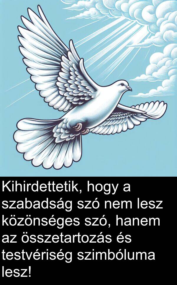 összetartozás: Kihirdettetik, hogy a szabadság szó nem lesz közönséges szó, hanem az összetartozás és testvériség szimbóluma lesz!
