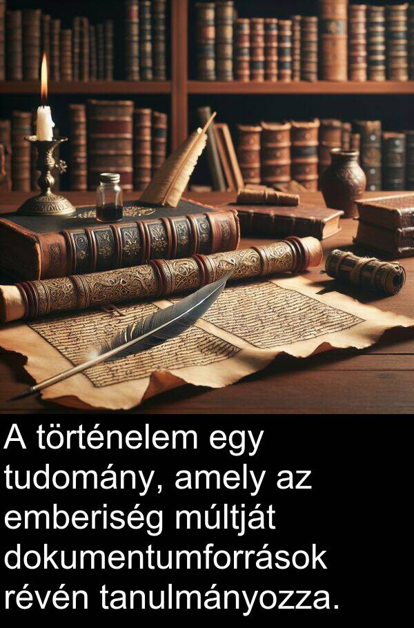 múltját: A történelem egy tudomány, amely az emberiség múltját dokumentumforrások révén tanulmányozza.