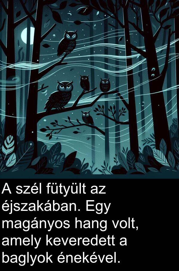 magányos: A szél fütyült az éjszakában. Egy magányos hang volt, amely keveredett a baglyok énekével.