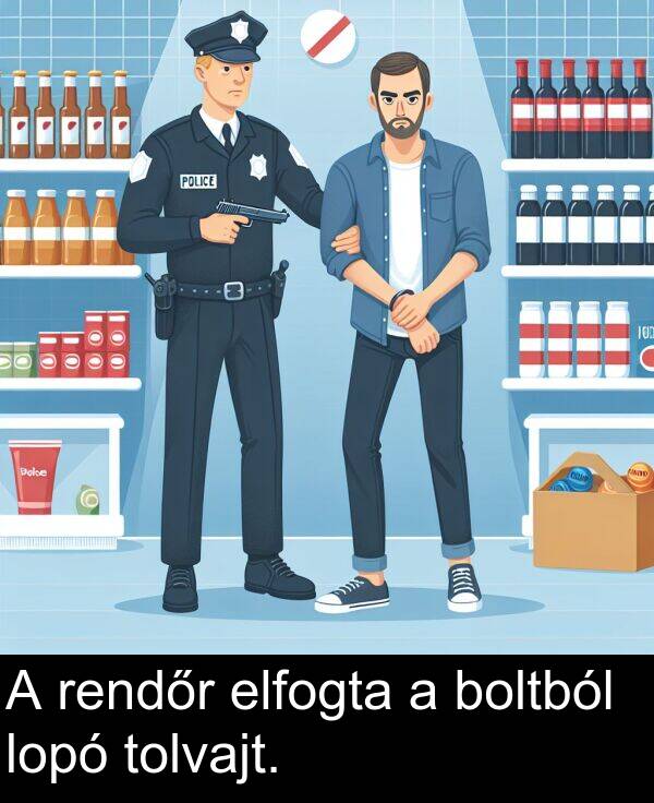 tolvajt: A rendőr elfogta a boltból lopó tolvajt.