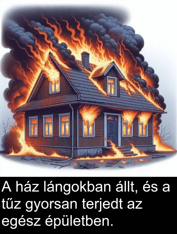 állt: A ház lángokban állt, és a tűz gyorsan terjedt az egész épületben.