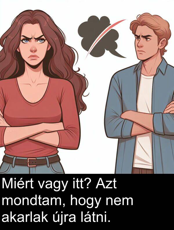 újra: Miért vagy itt? Azt mondtam, hogy nem akarlak újra látni.