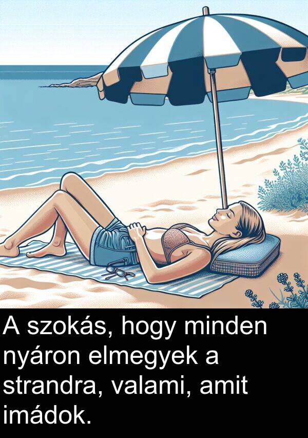 valami: A szokás, hogy minden nyáron elmegyek a strandra, valami, amit imádok.