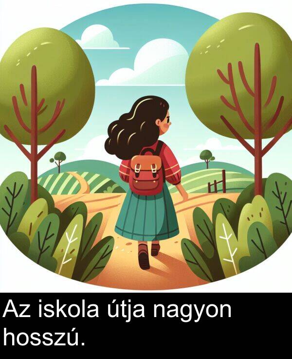 nagyon: Az iskola útja nagyon hosszú.