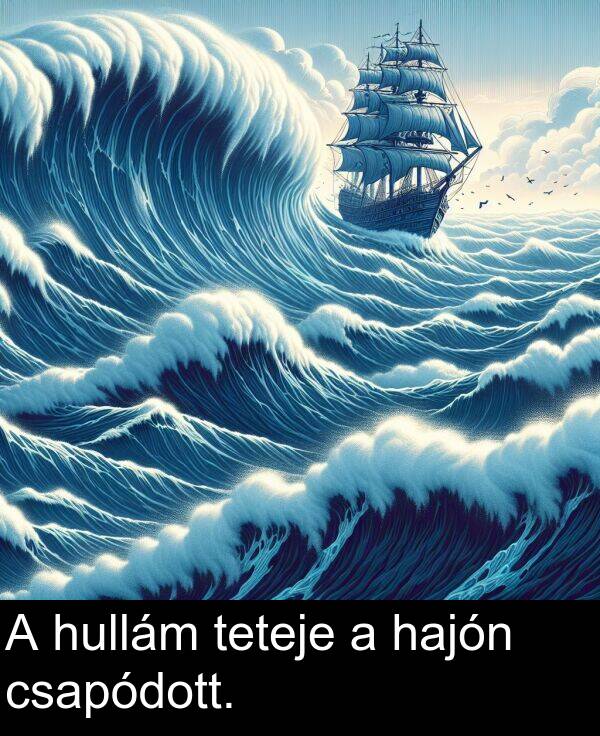 csapódott: A hullám teteje a hajón csapódott.