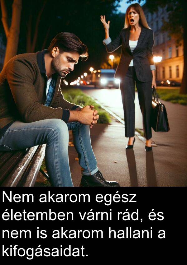 rád: Nem akarom egész életemben várni rád, és nem is akarom hallani a kifogásaidat.