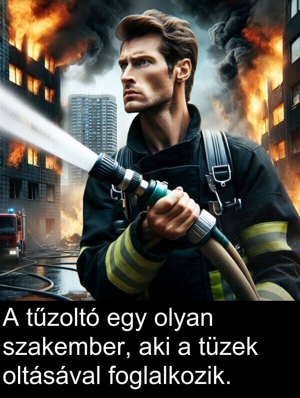 oltásával: A tűzoltó egy olyan szakember, aki a tüzek oltásával foglalkozik.